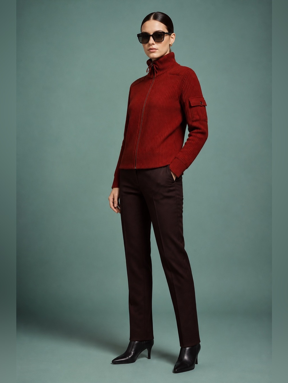 VTG Free People Cardigan Sweater Full Zip Sleeve Zipper Pocket Red Womens Size M